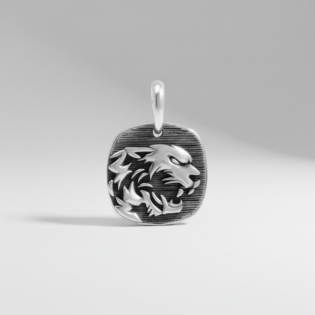 MCKER sterling silver cheetah pendant front view showcasing detailed wild cat design and craftsmanship
