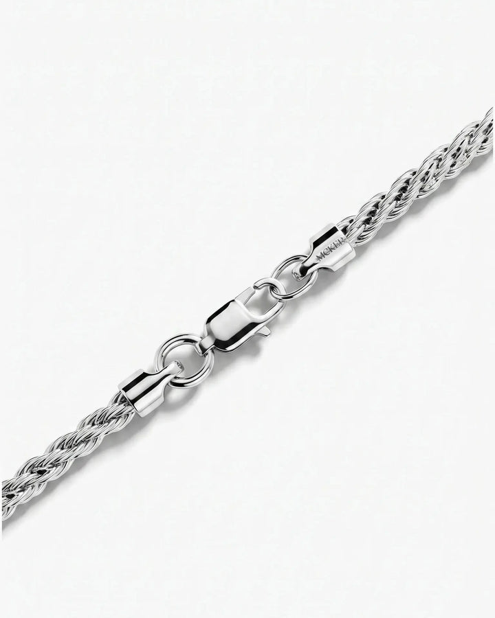 Clasp detail on the MCKER 3.1mm rope sterling silver chain