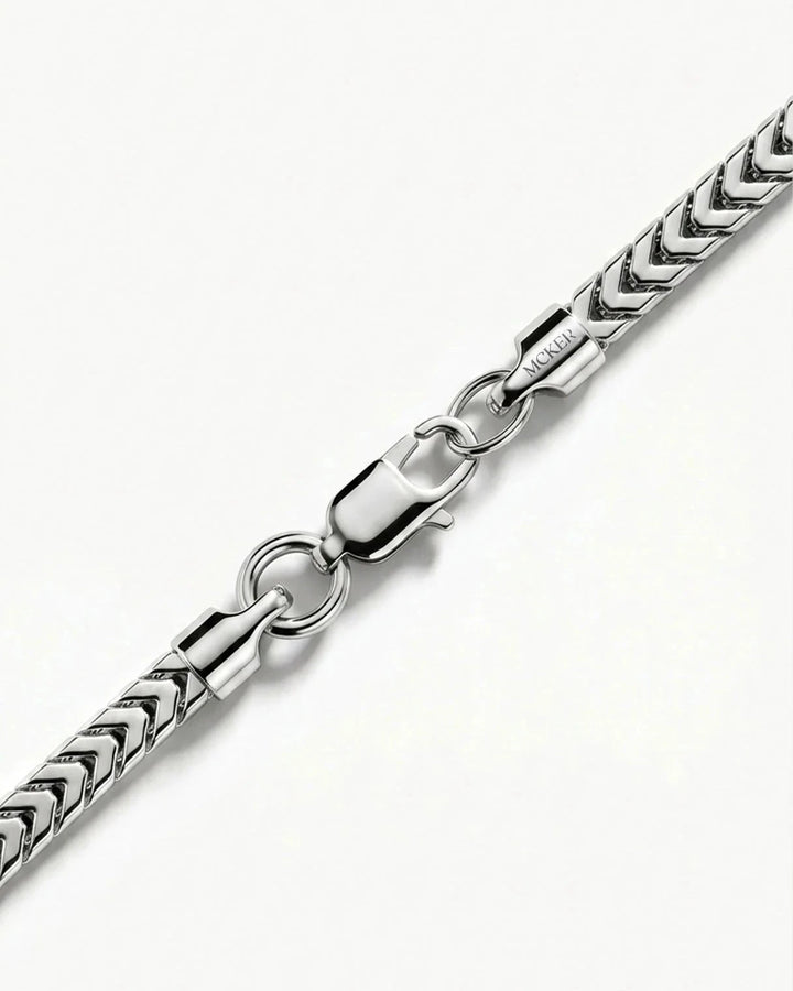 Clasp detail on the MCKER 3mm Franco sterling silver chain
