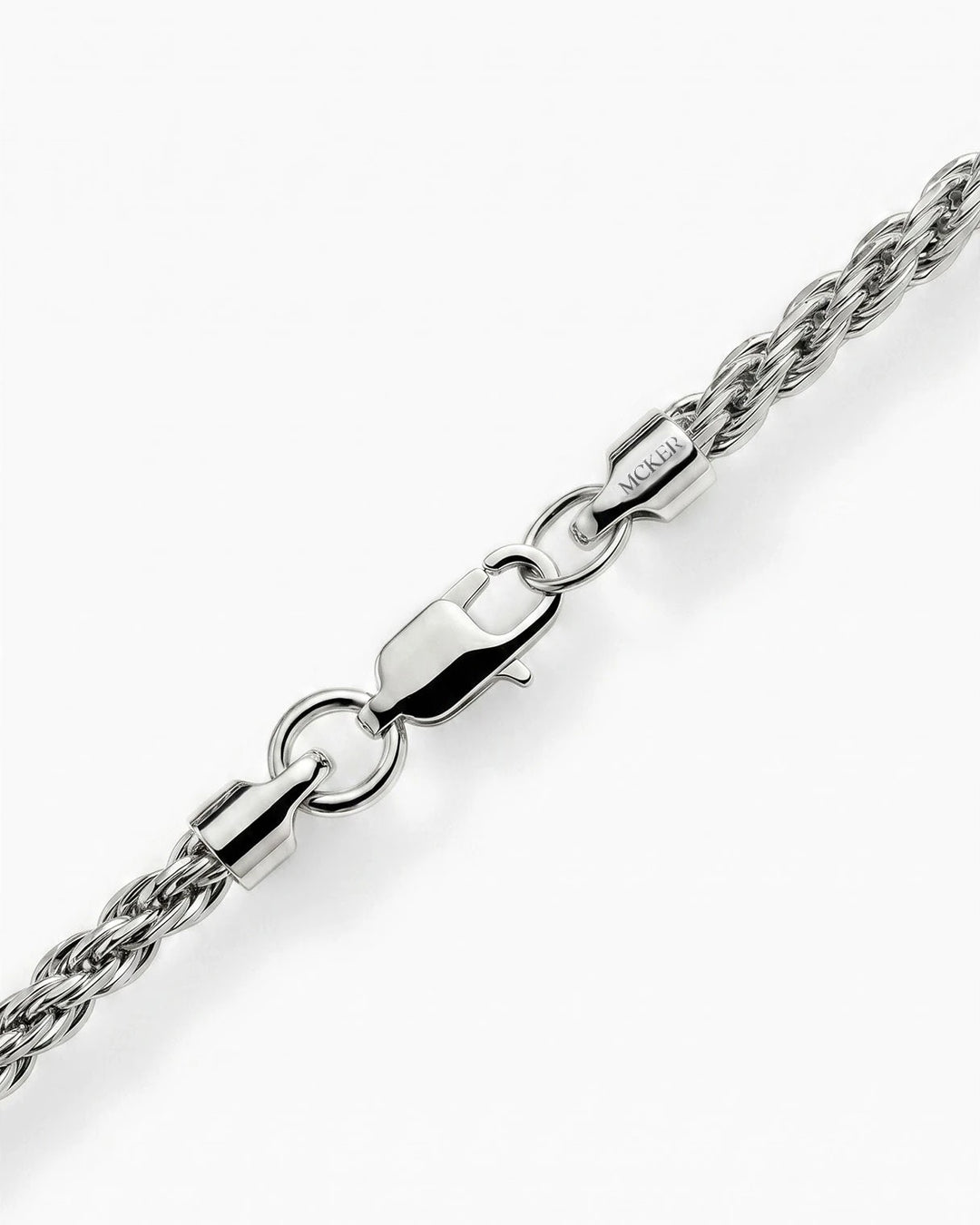 Clasp detail on the MCKER 4.3mm rope sterling silver chain