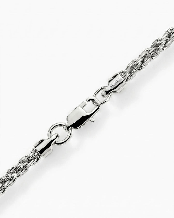 Clasp detail on the MCKER 4.3mm rope sterling silver chain