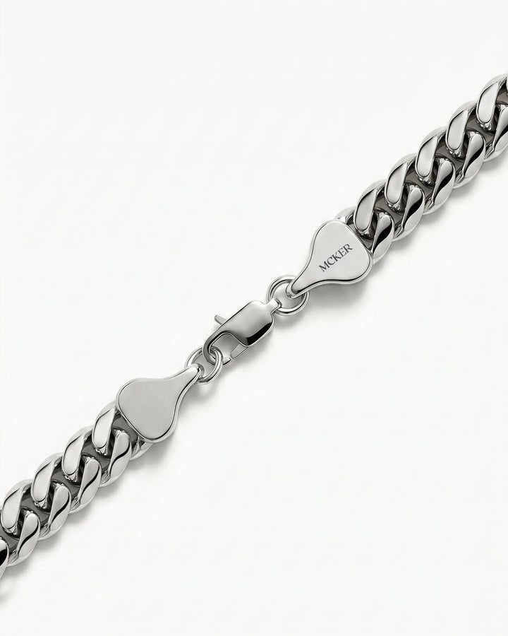 Clasp detail on the MCKER 5mm Cuban link sterling silver chain