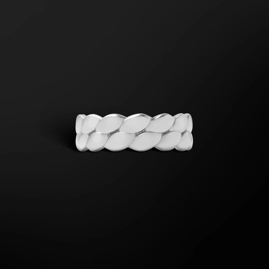 Profile view of the Miami Cuban ring in sterling silver with interlocking Cuban links.