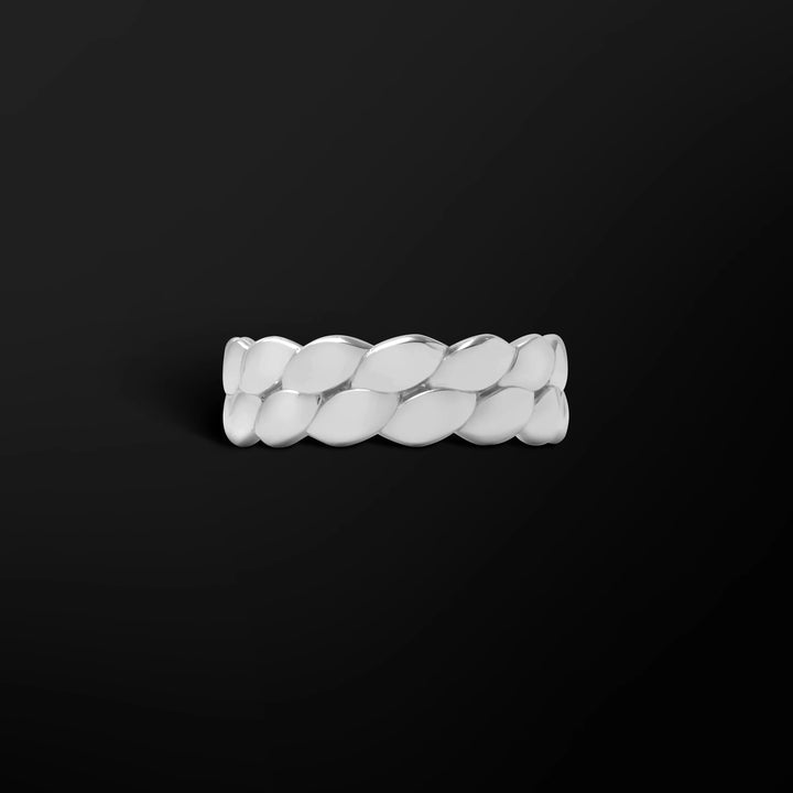 Profile view of the Miami Cuban ring in sterling silver with interlocking Cuban links.
