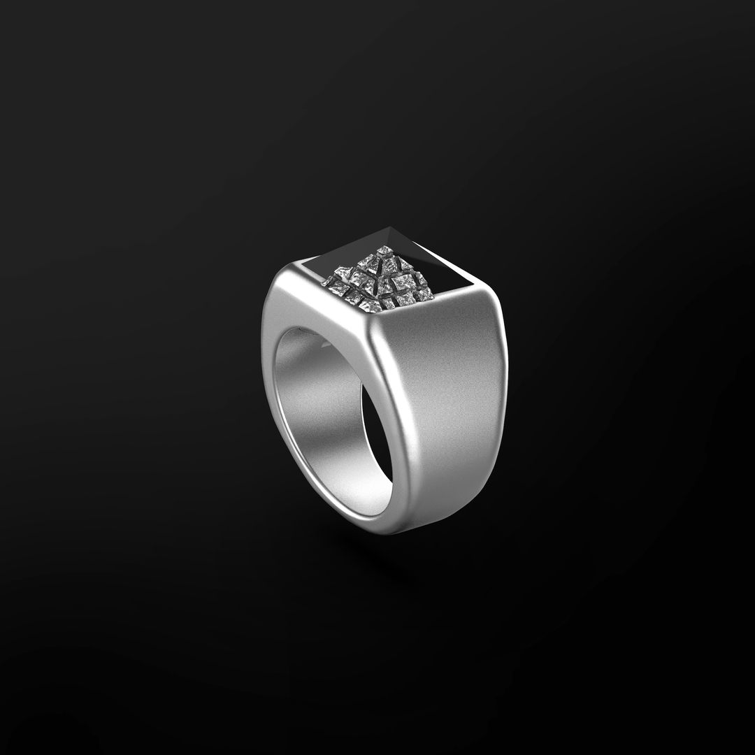 Sterling silver pyramid ring with black onyx angle 1, mens ring, sterlingi silver jewlery